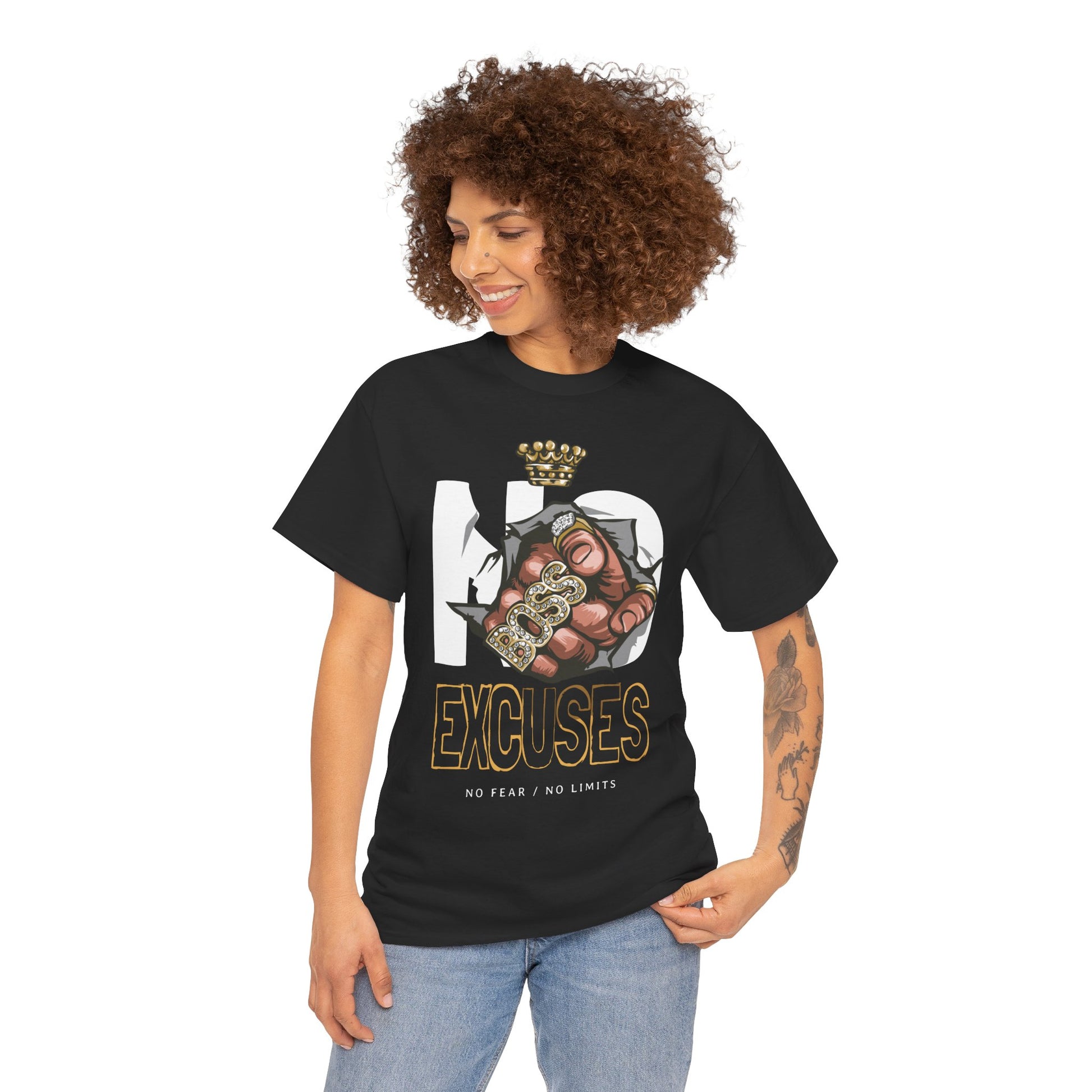 No Excuses | Heavy Cotton Tee, Motivational Apparel, Gift for Fitness Lovers