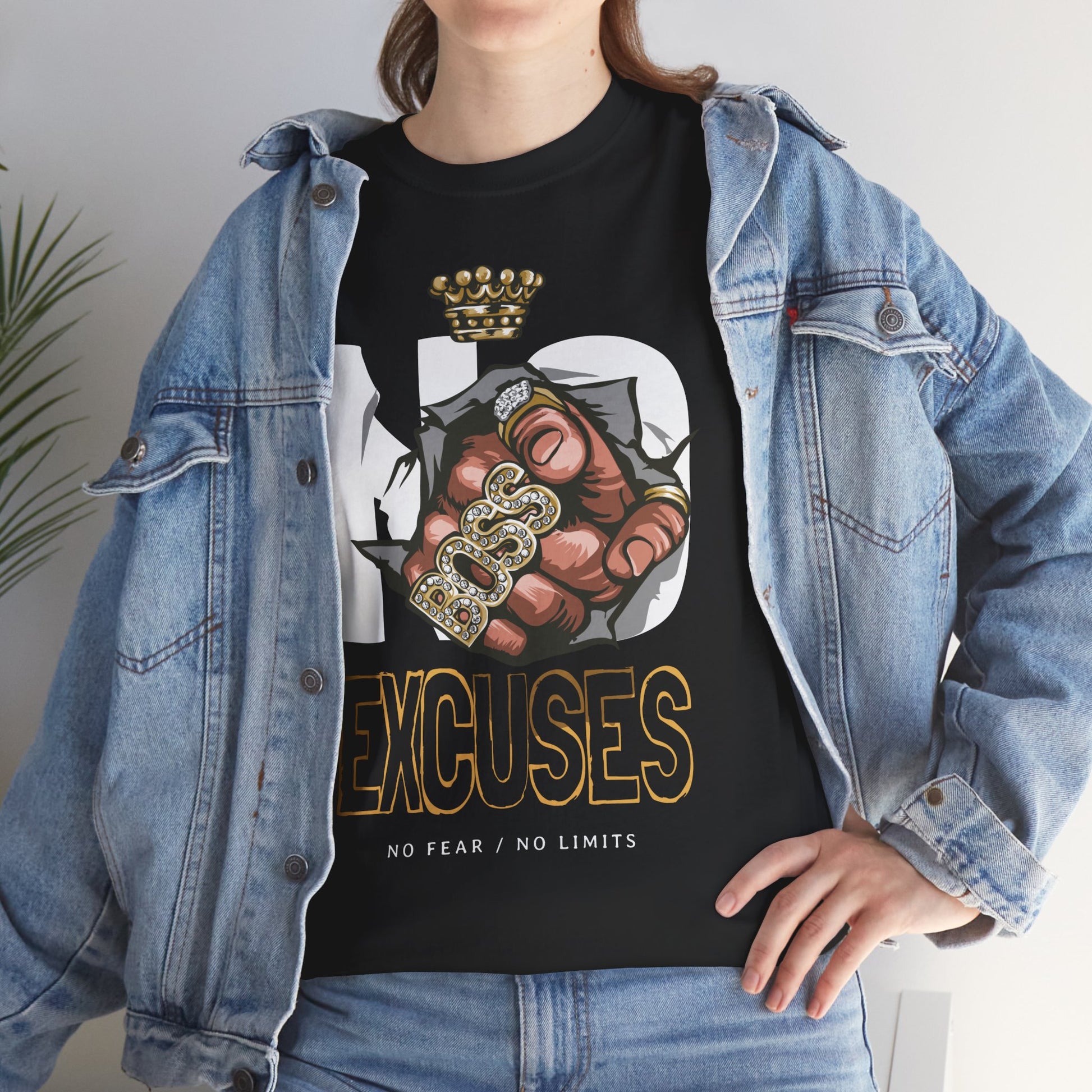 No Excuses | Heavy Cotton Tee, Motivational Apparel, Gift for Fitness Lovers