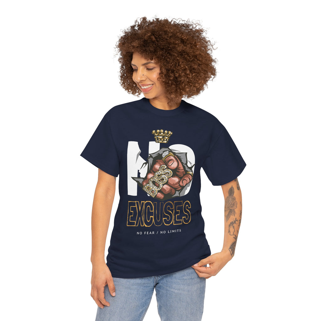 No Excuses | Heavy Cotton Tee, Motivational Apparel, Gift for Fitness Lovers