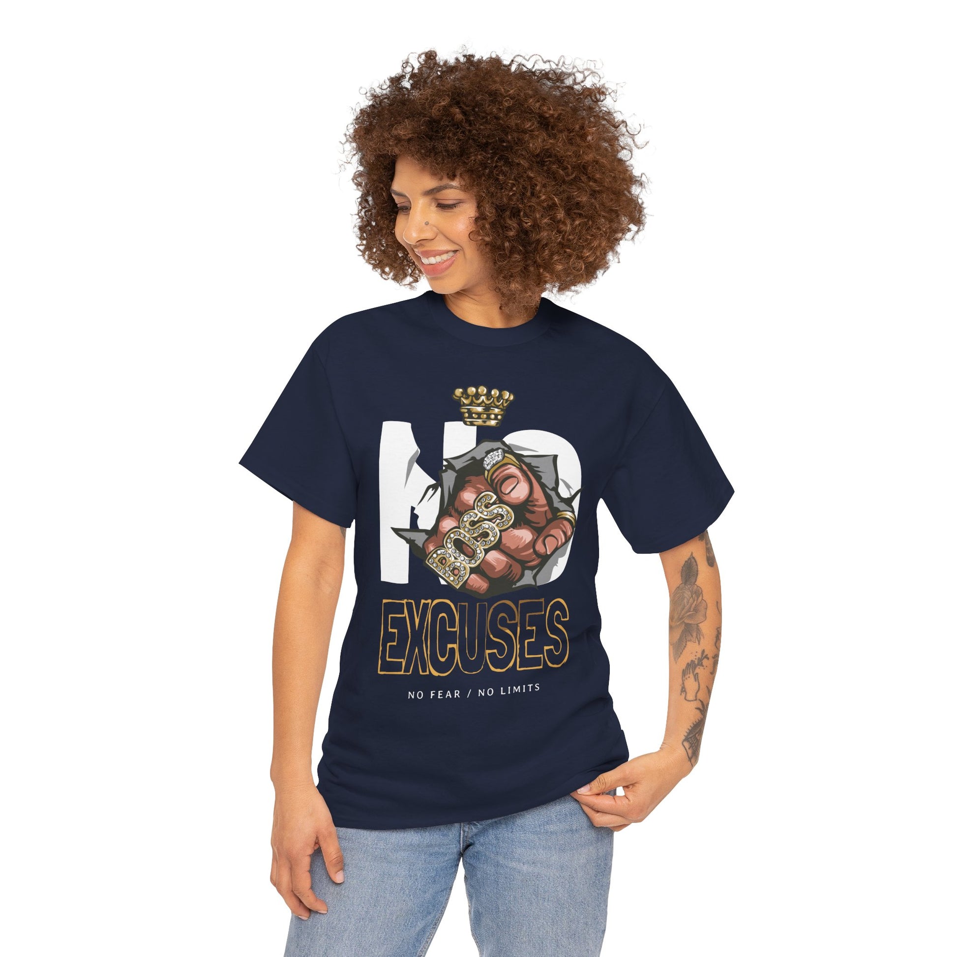 No Excuses | Heavy Cotton Tee, Motivational Apparel, Gift for Fitness Lovers