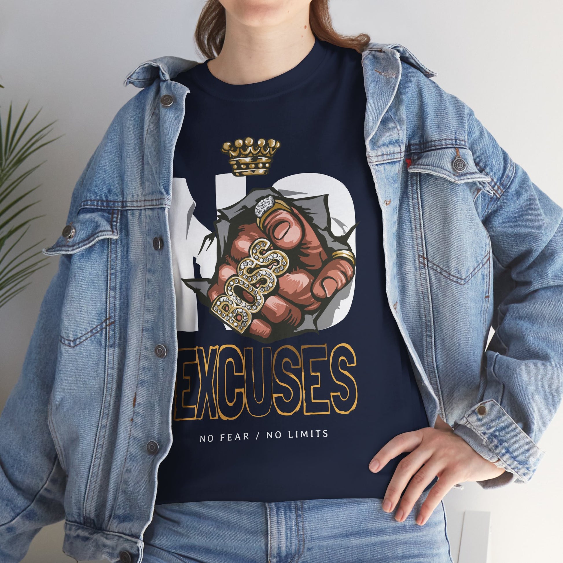 No Excuses | Heavy Cotton Tee, Motivational Apparel, Gift for Fitness Lovers