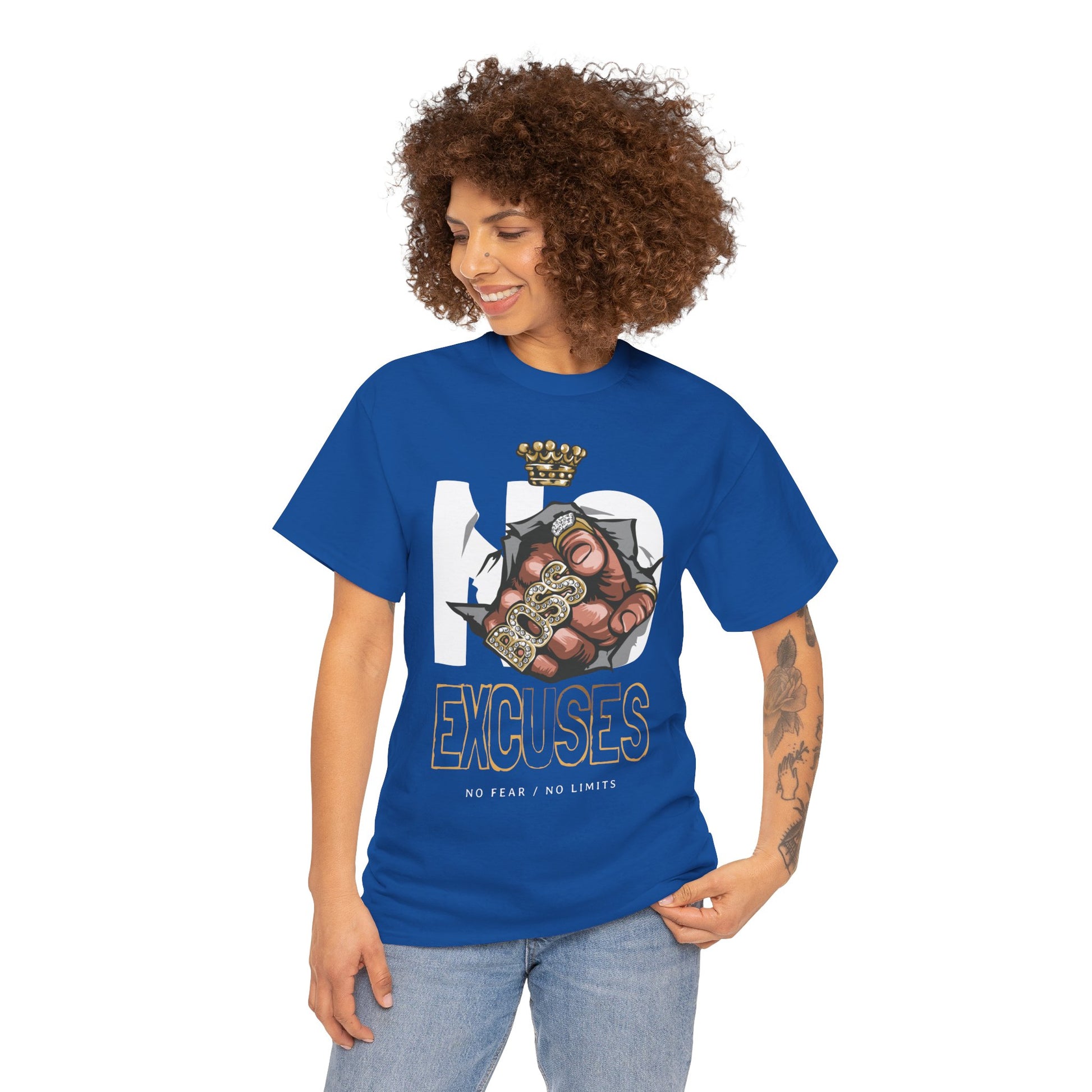 No Excuses | Heavy Cotton Tee, Motivational Apparel, Gift for Fitness Lovers